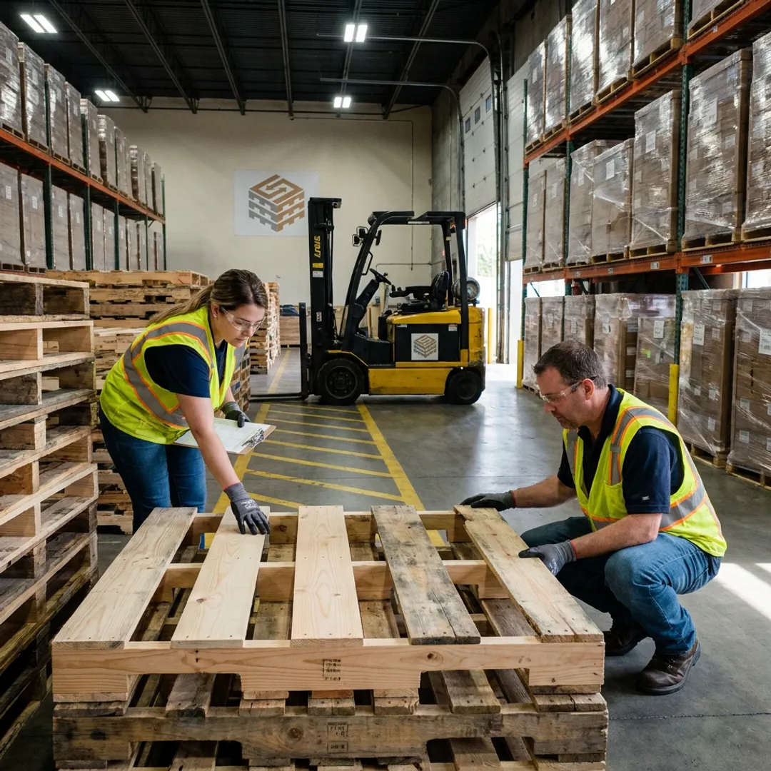 warehouse team inspecting custom pallets