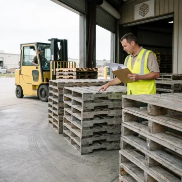 Manager preparing used pallets for pickup