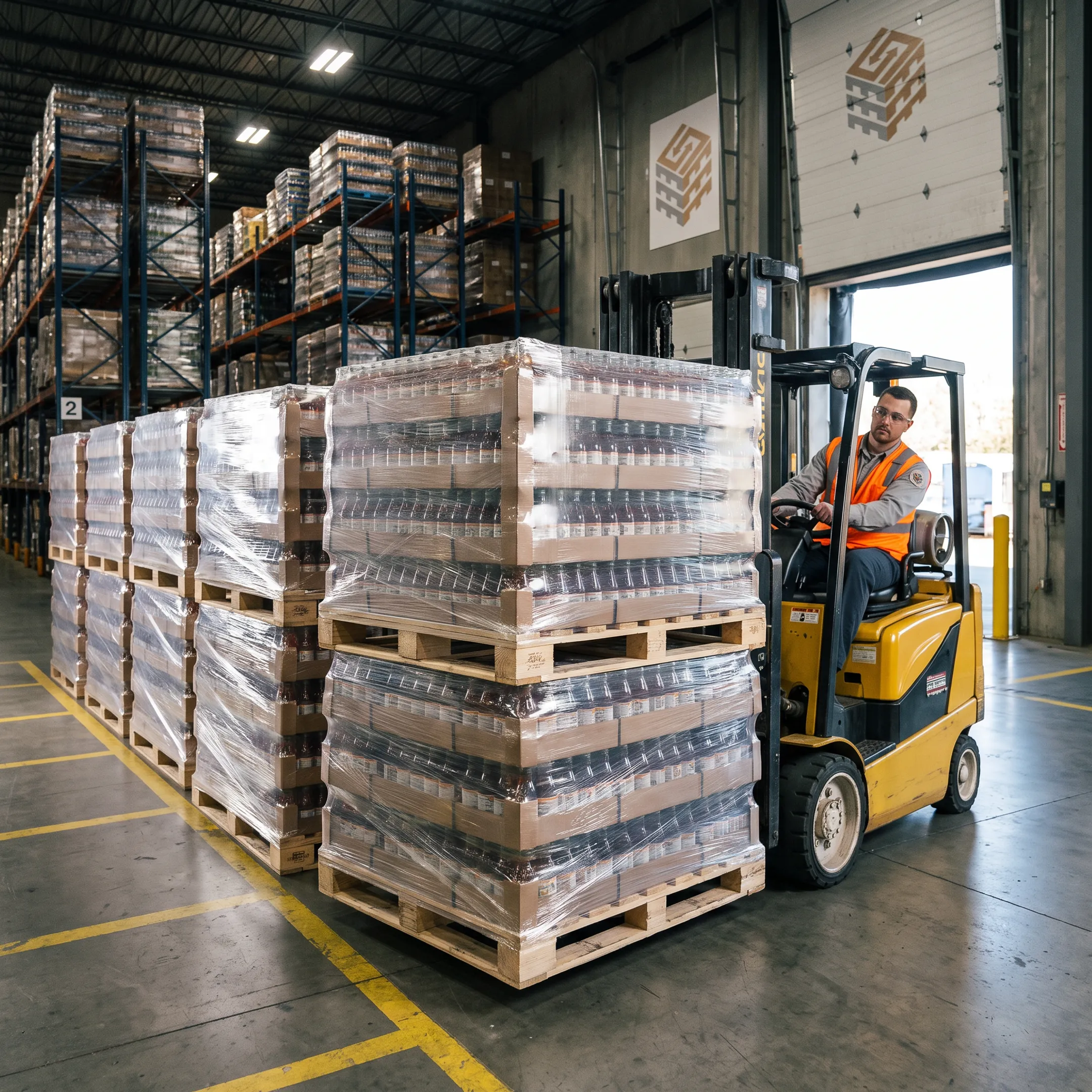 Custom wood pallets loaded with beverage cases
