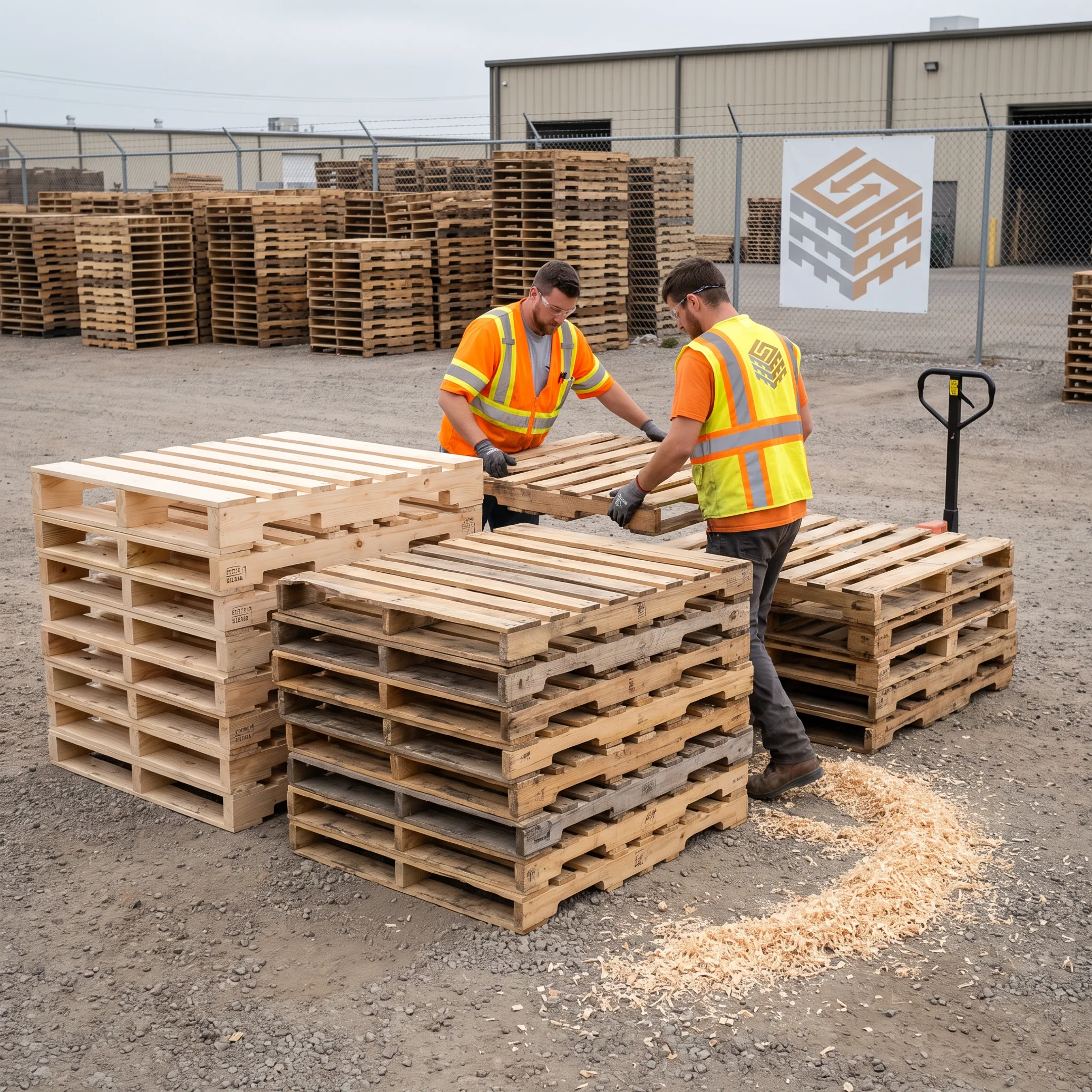 Sorted used pallets ready for recovery