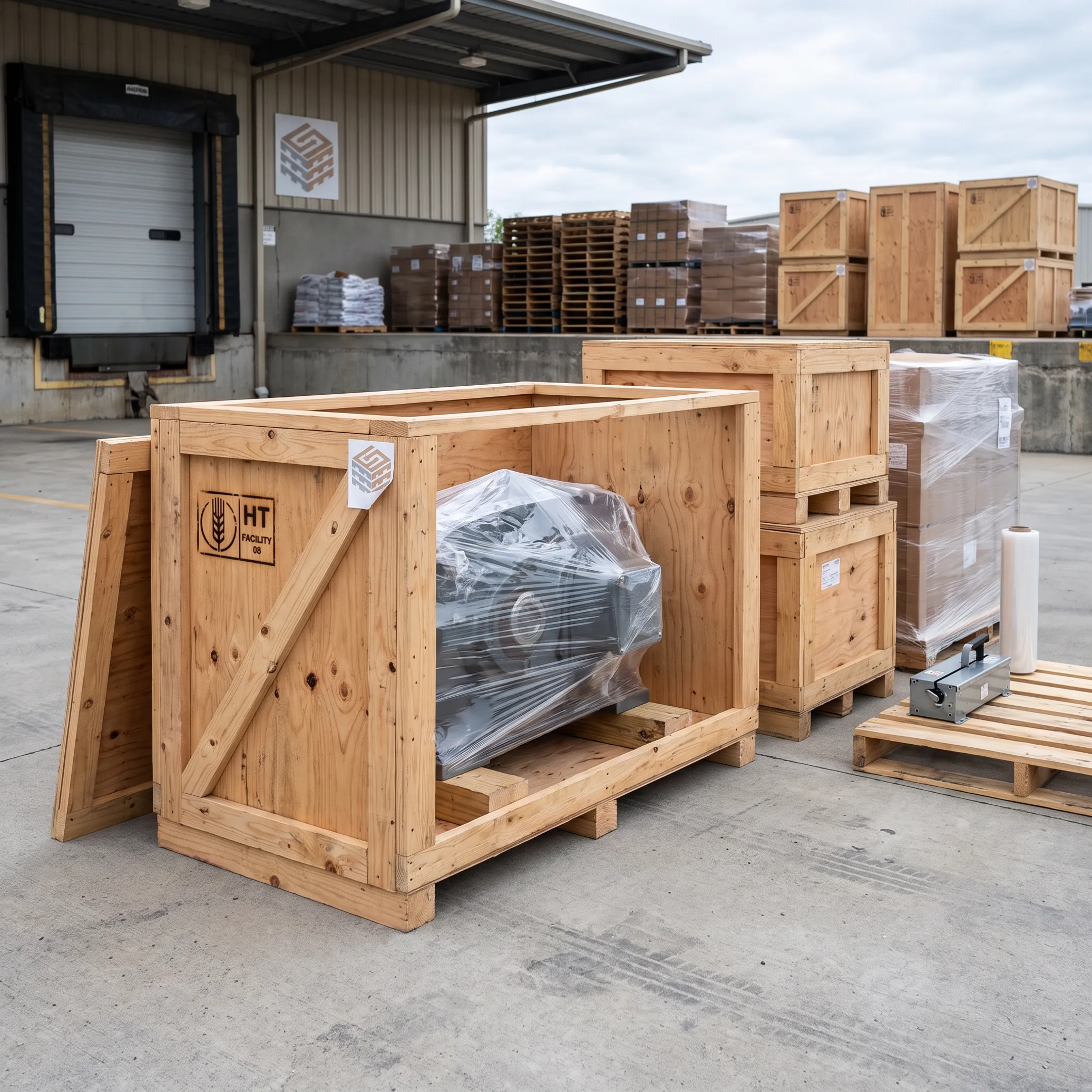 Heat-treated custom wood export crate ready for shipment