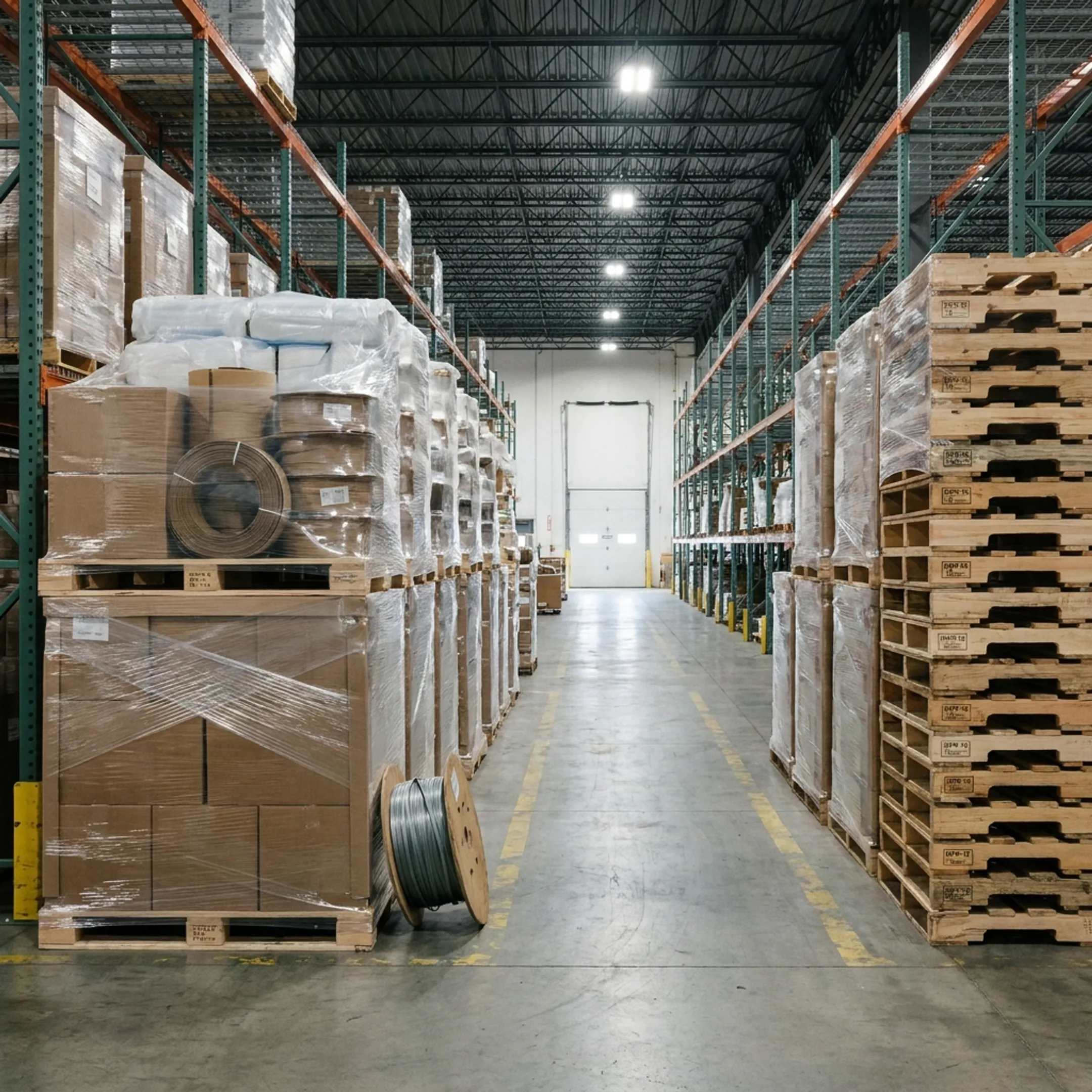 Wood pallets holding electrical supply inventory