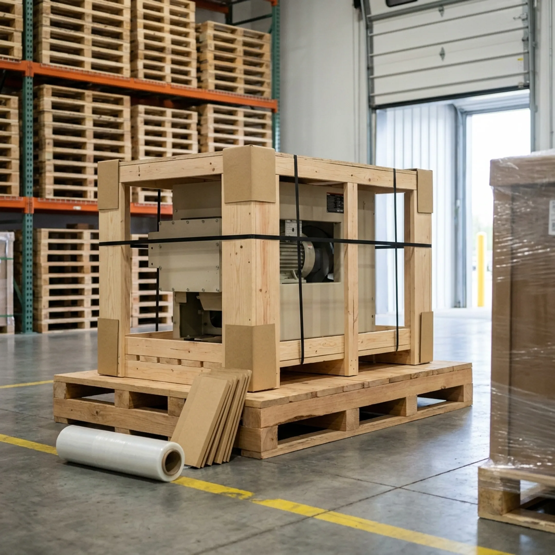 Custom reinforced pallet supporting industrial equipment