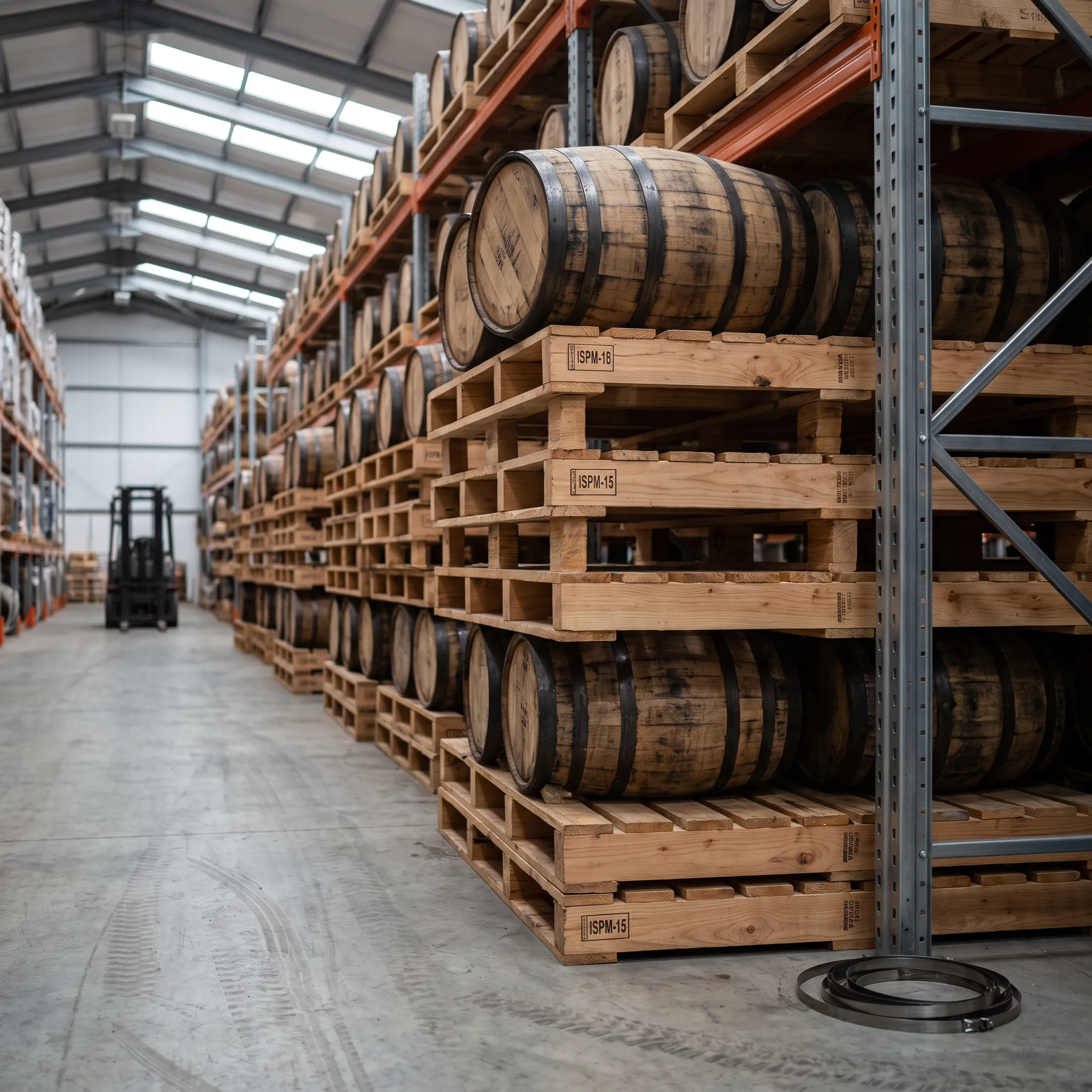 Distillery barrel storage on wood pallets