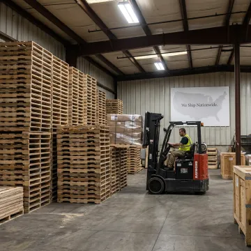 Custom wooden pallets in a Philadelphia warehouse