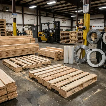 Custom wood pallets prepared for warehouse shipping