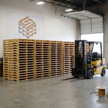 Stacks of new wood pallets ready for shipment