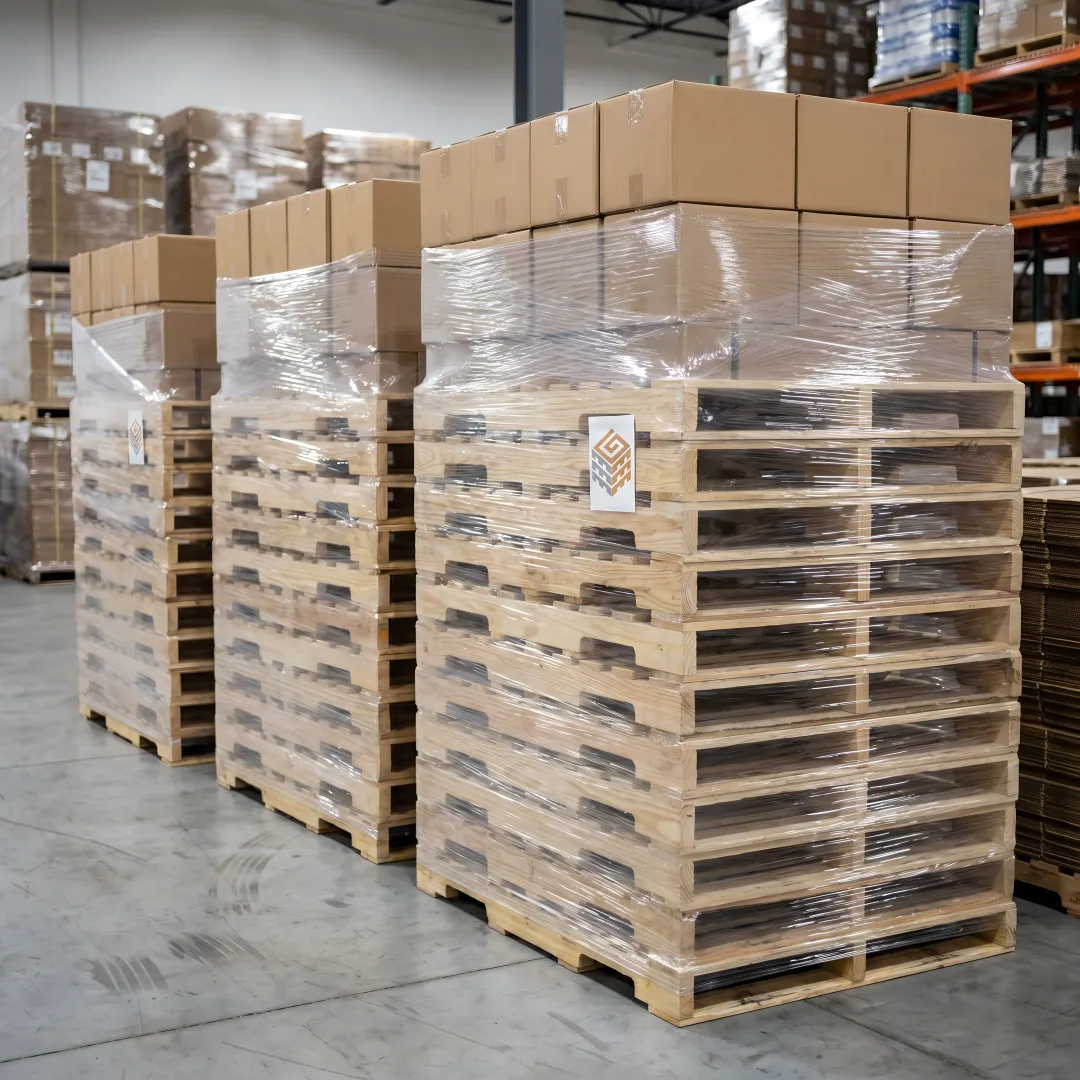 Custom pallets and freight packaging ready for shipment