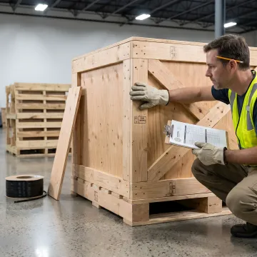 Specialist inspecting custom industrial crate