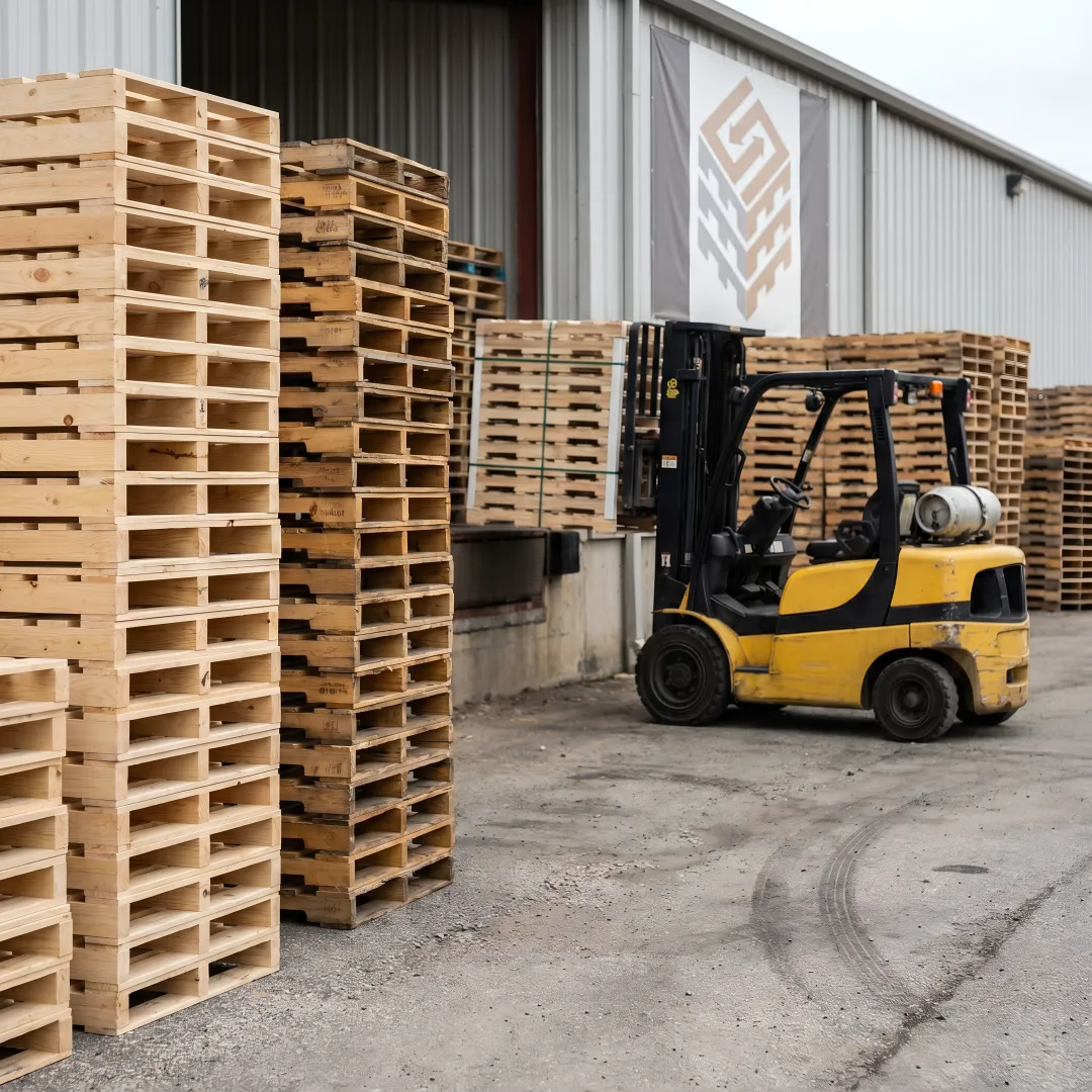 Stacks of new and recycled wood pallets ready for shipment