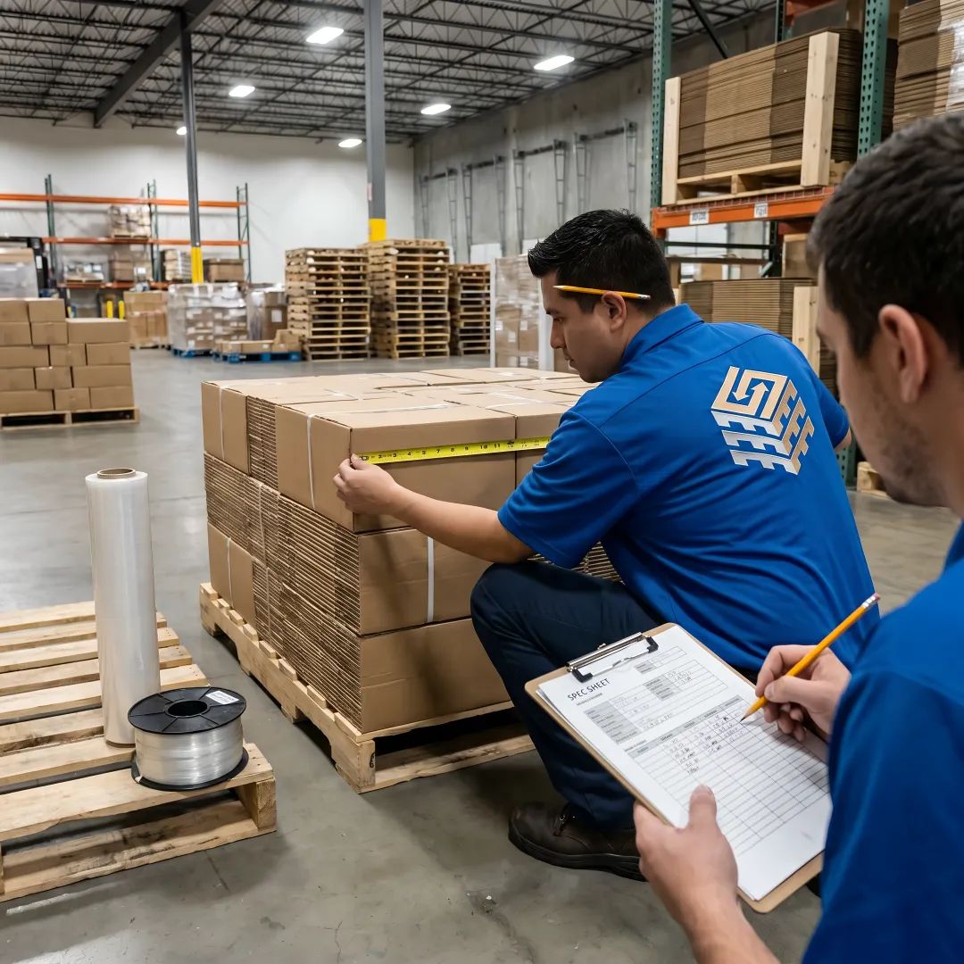 Team reviewing pallet design specifications