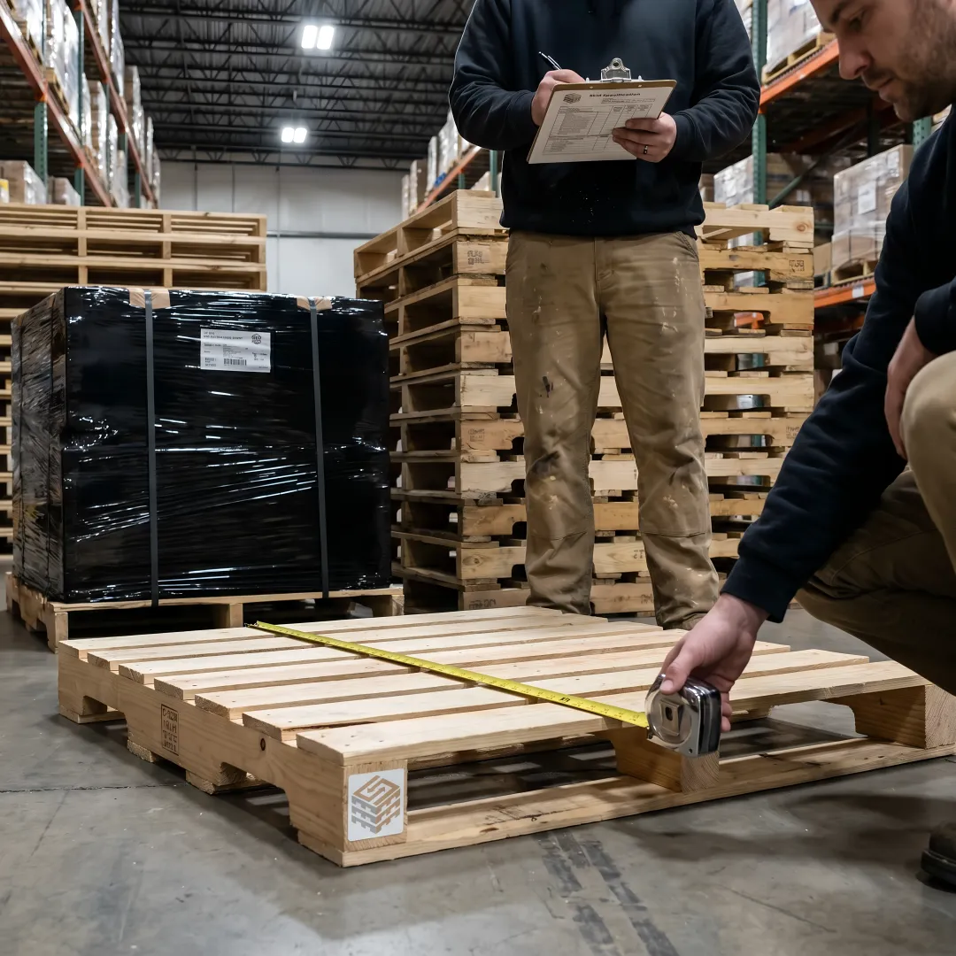 Warehouse team reviewing custom pallet specifications