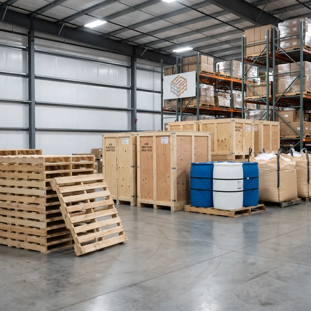 Custom pallets and crates for industrial chemical packaging