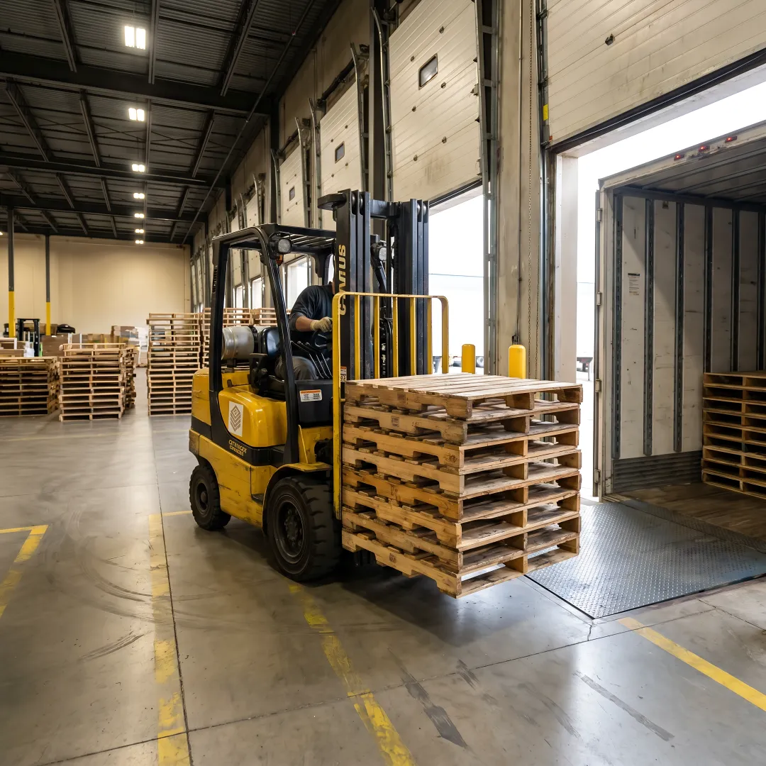 Pallet pickup process at an industrial facility