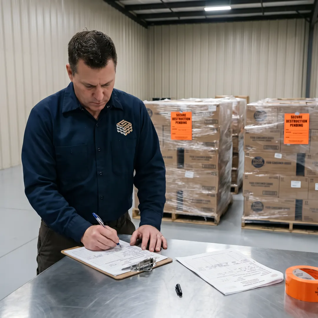 Technician documenting product destruction process