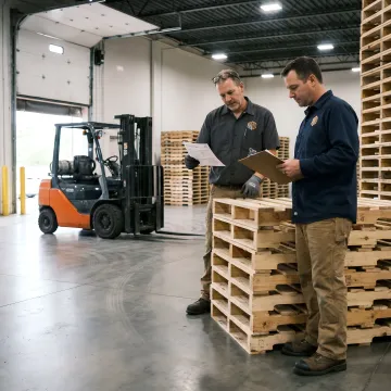 Warehouse team reviewing custom pallet specifications