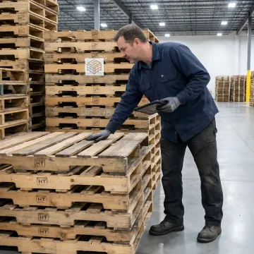 Warehouse worker inspecting used pallets