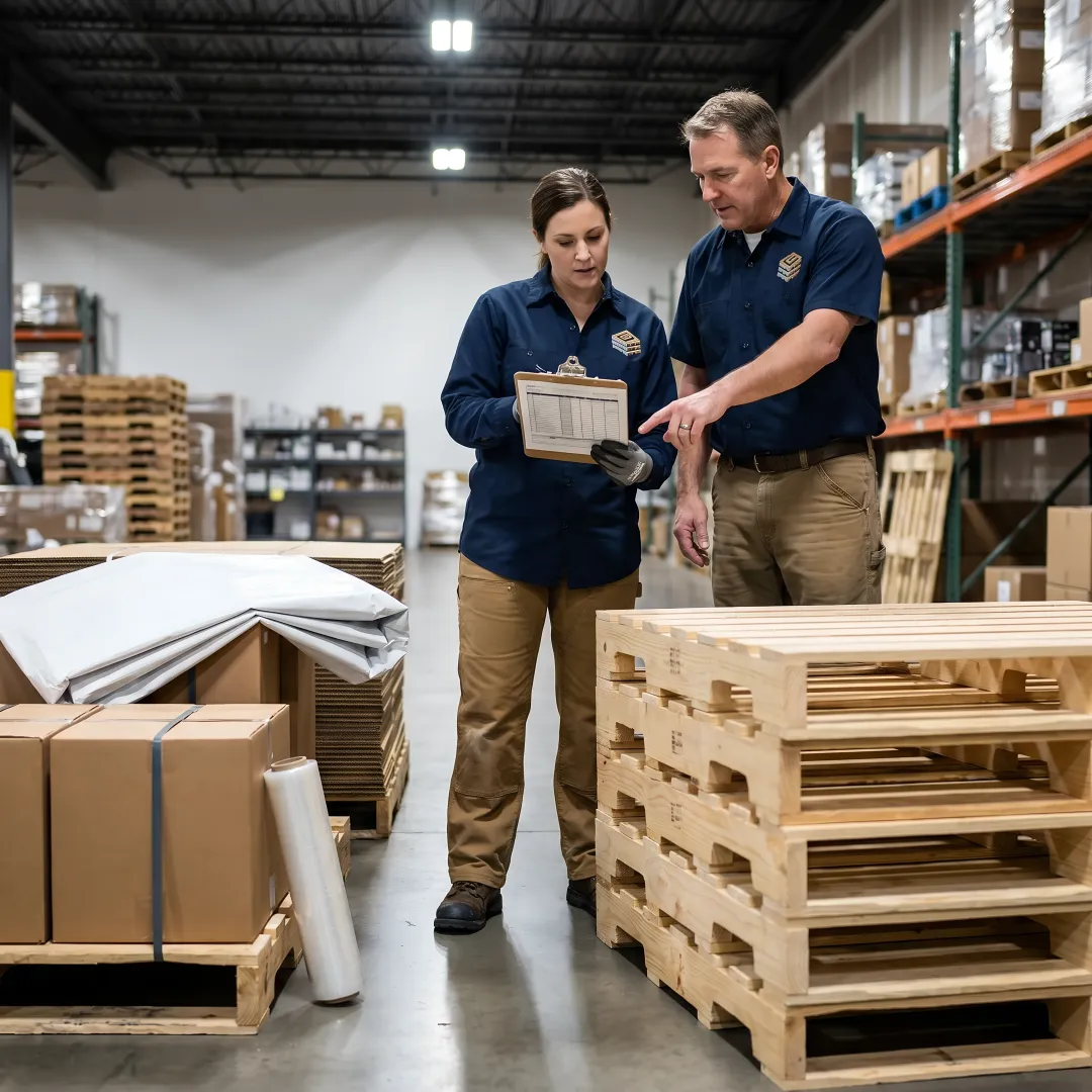 Industrial pallets and packaging prepared for freight