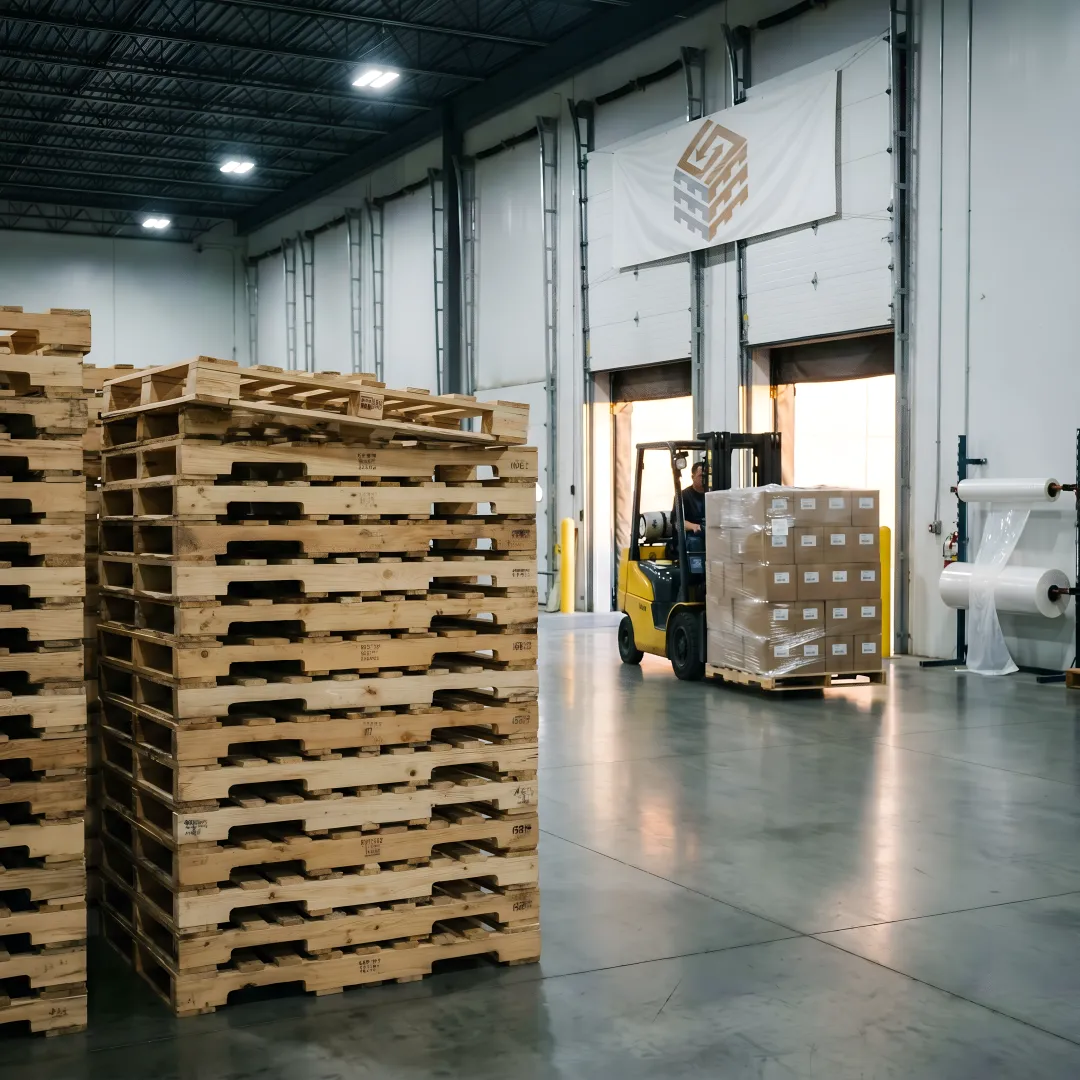 Custom wooden pallets in a Philadelphia warehouse