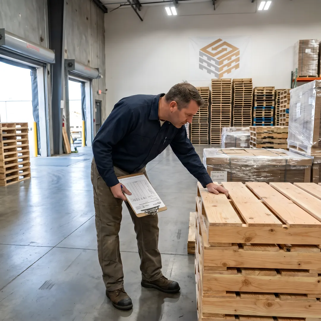 Warehouse team reviewing custom pallets