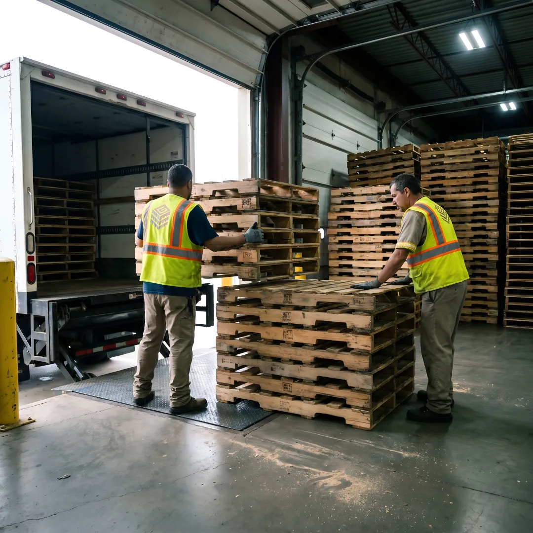Used pallet removal from a warehouse loading dock