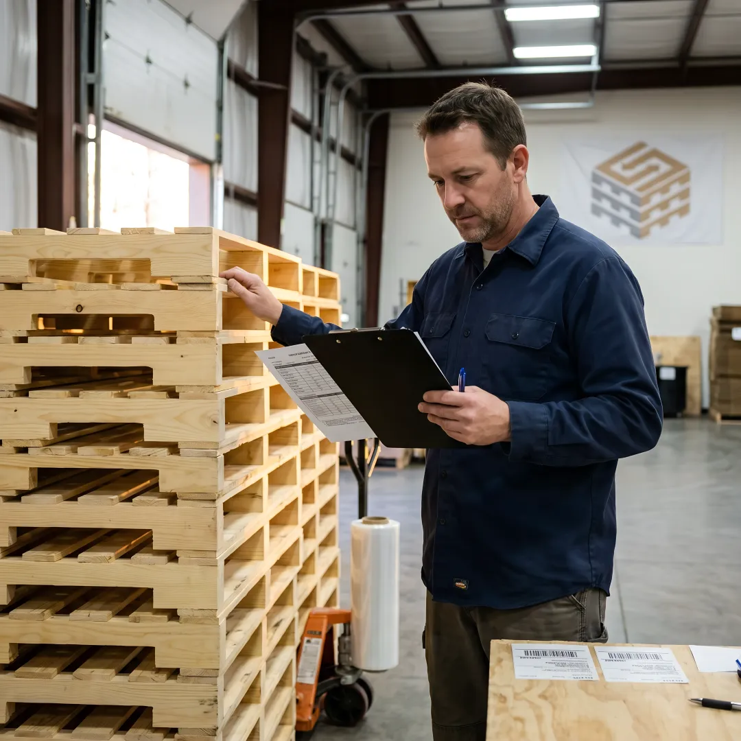 Warehouse team reviewing pallet specifications