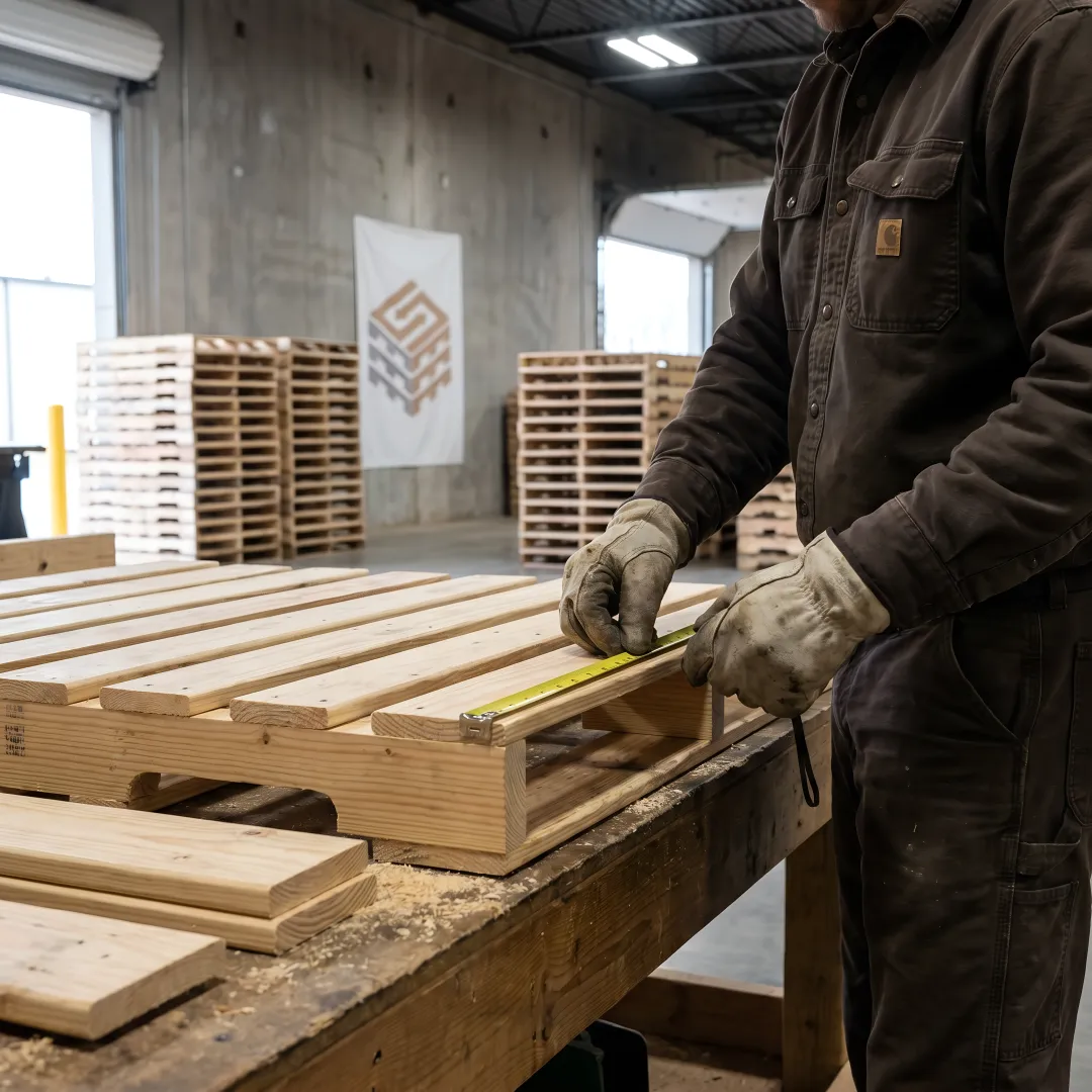 Custom pallet being measured in a warehouse