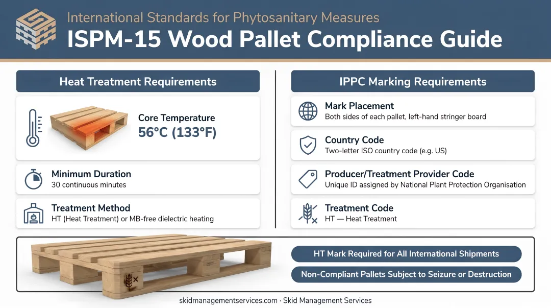 ISPM-15 wood pallet compliance requirements heat treatment and IPPC marking standards
