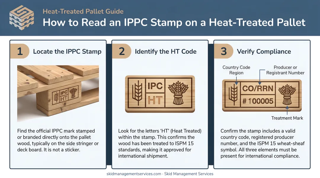 3-step process for reading IPPC stamp on heat-treated pallet