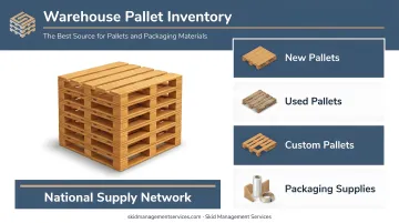 Skid Management Services warehouse pallet inventory stacked and ready for distribution