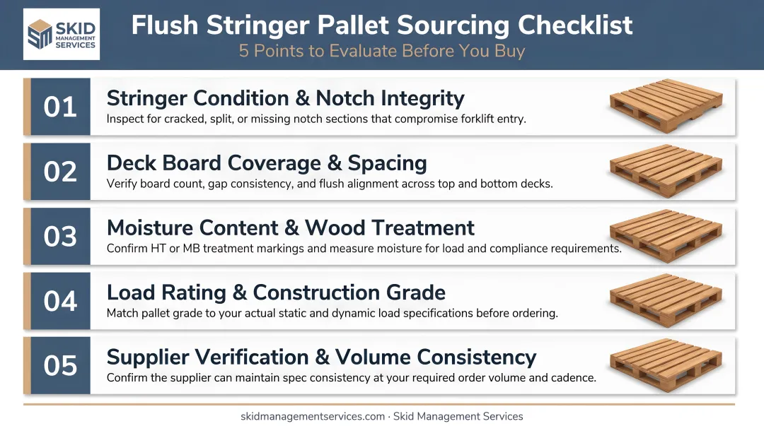 5-point pallet sourcing evaluation checklist for buying flush stringer pallets