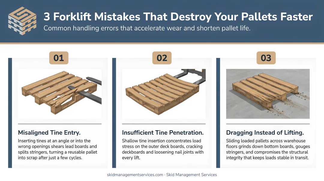 Three common forklift handling mistakes that accelerate pallet wear and damage