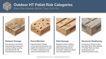 Four outdoor HT pallet risk categories moisture pests mark damage and structural weathering