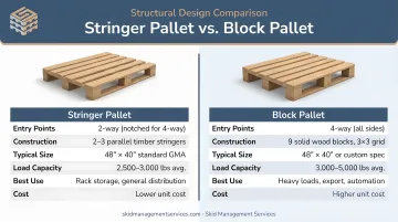 Stringer pallet versus block pallet structural design comparison infographic