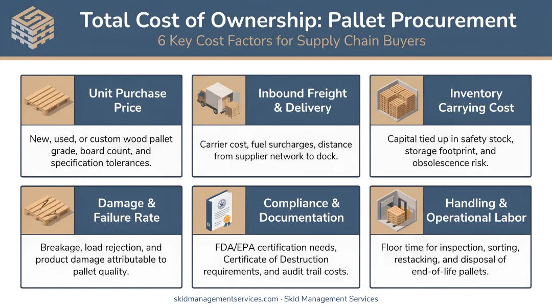 Total cost of ownership pallet procurement six-factor breakdown for supply chain buyers