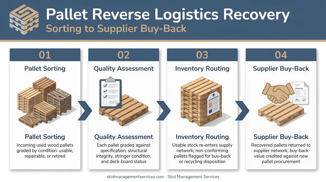 4-step pallet reverse logistics recovery workflow from sorting to supplier buy-back