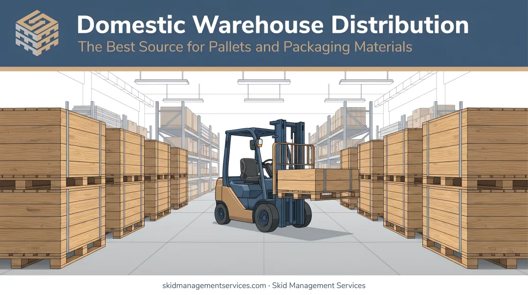 Domestic warehouse distribution center with standard forklift moving stringer pallets