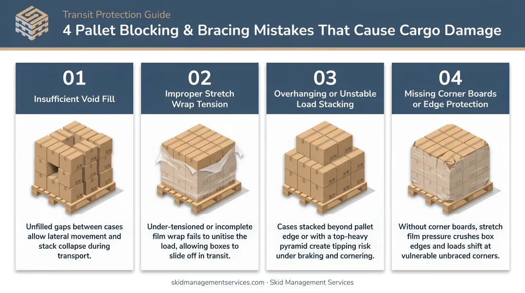 Four most common pallet blocking and bracing mistakes causing cargo damage in transit