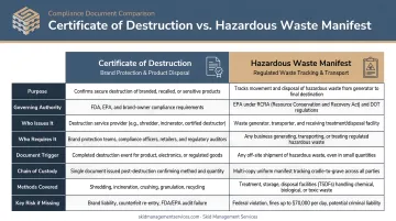 Certificate of Destruction versus hazardous waste manifest key differences comparison chart