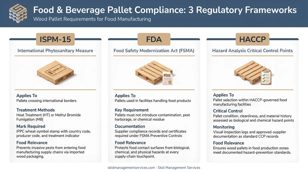 Three regulatory frameworks governing food and beverage pallet compliance ISPM-15 FDA HACCP