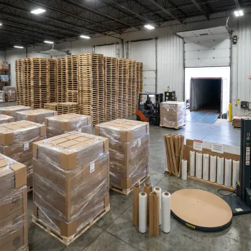 Pallet packaging supplies in a warehouse