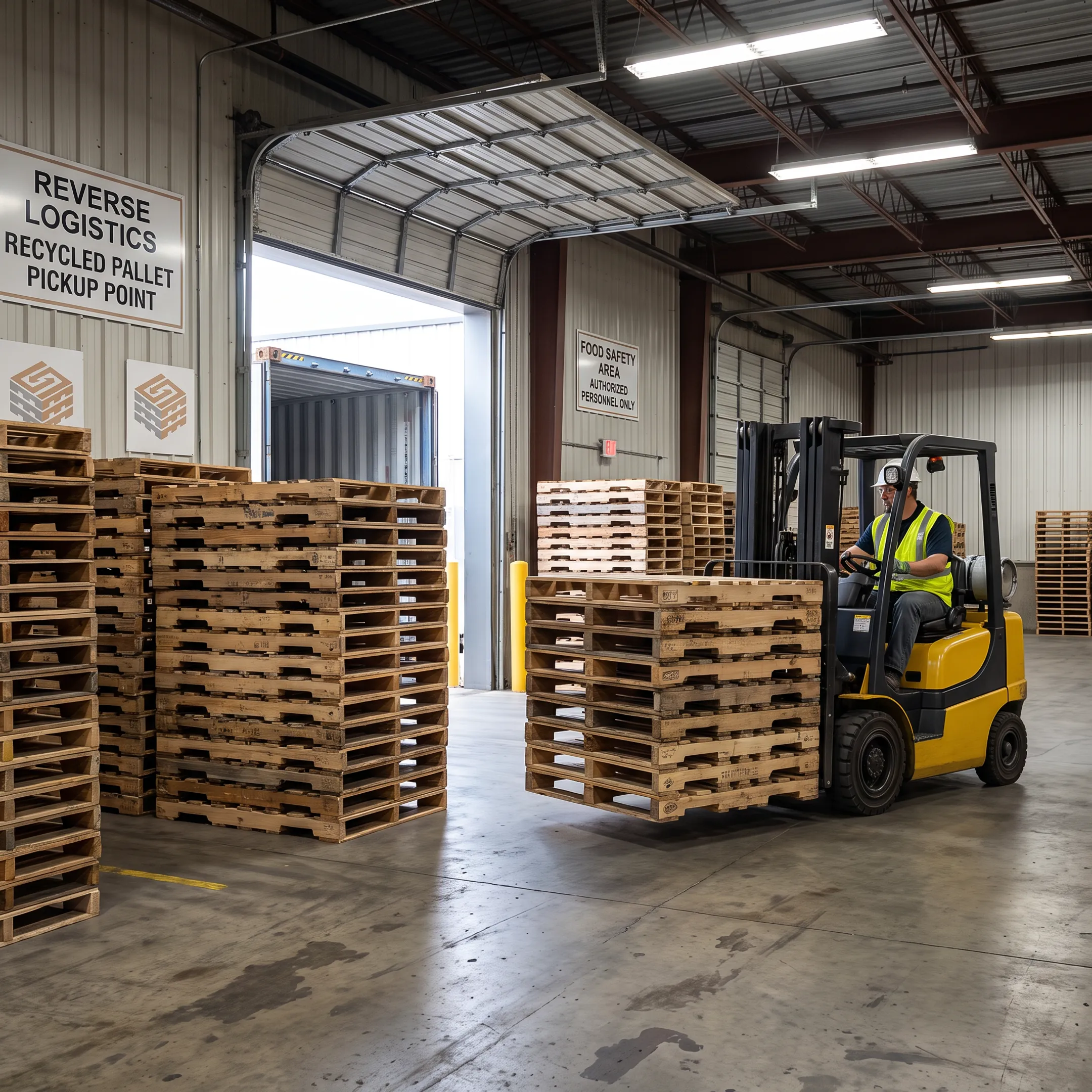 Food manufacturing dock with pallets ready for recovery