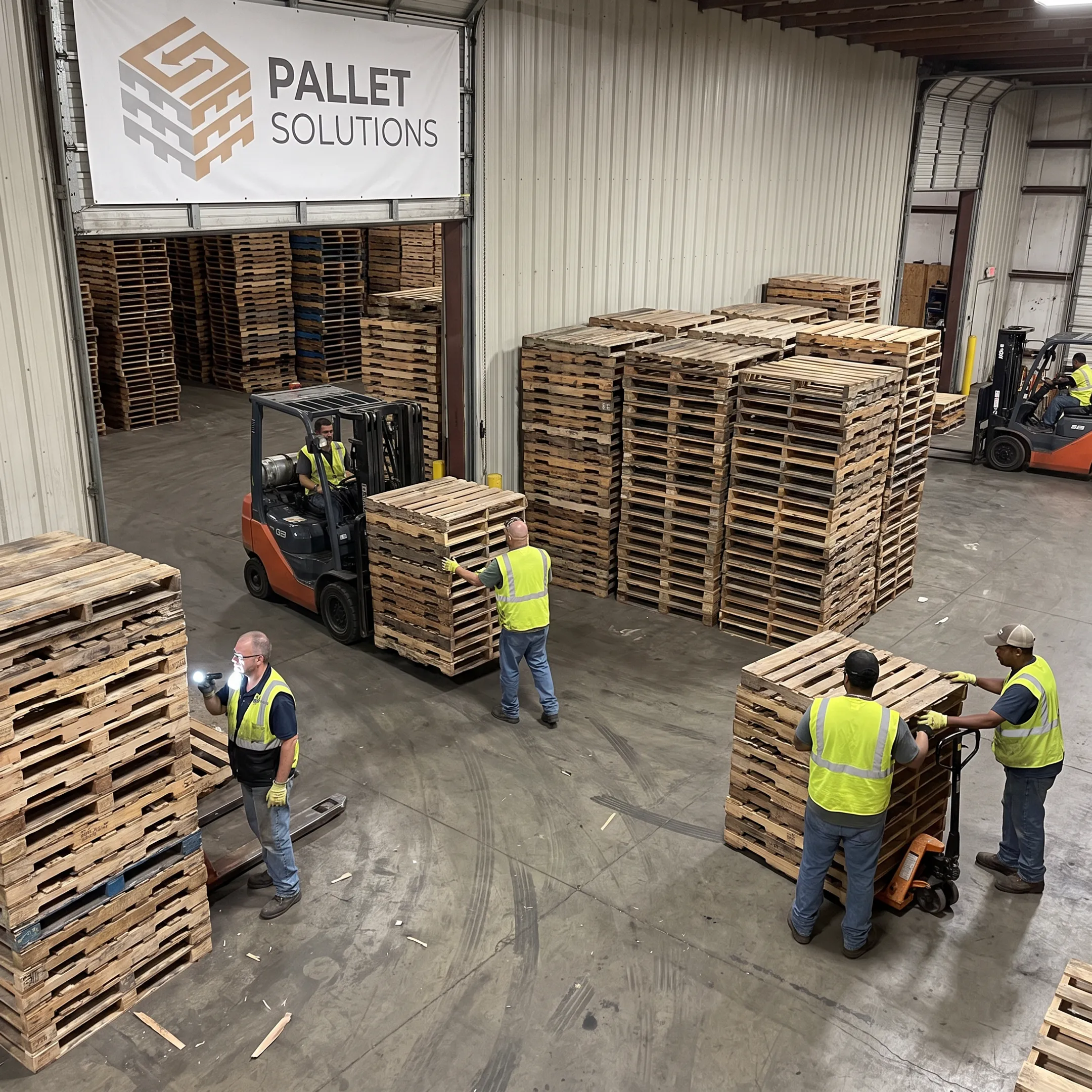 Warehouse team preparing pallets for collection