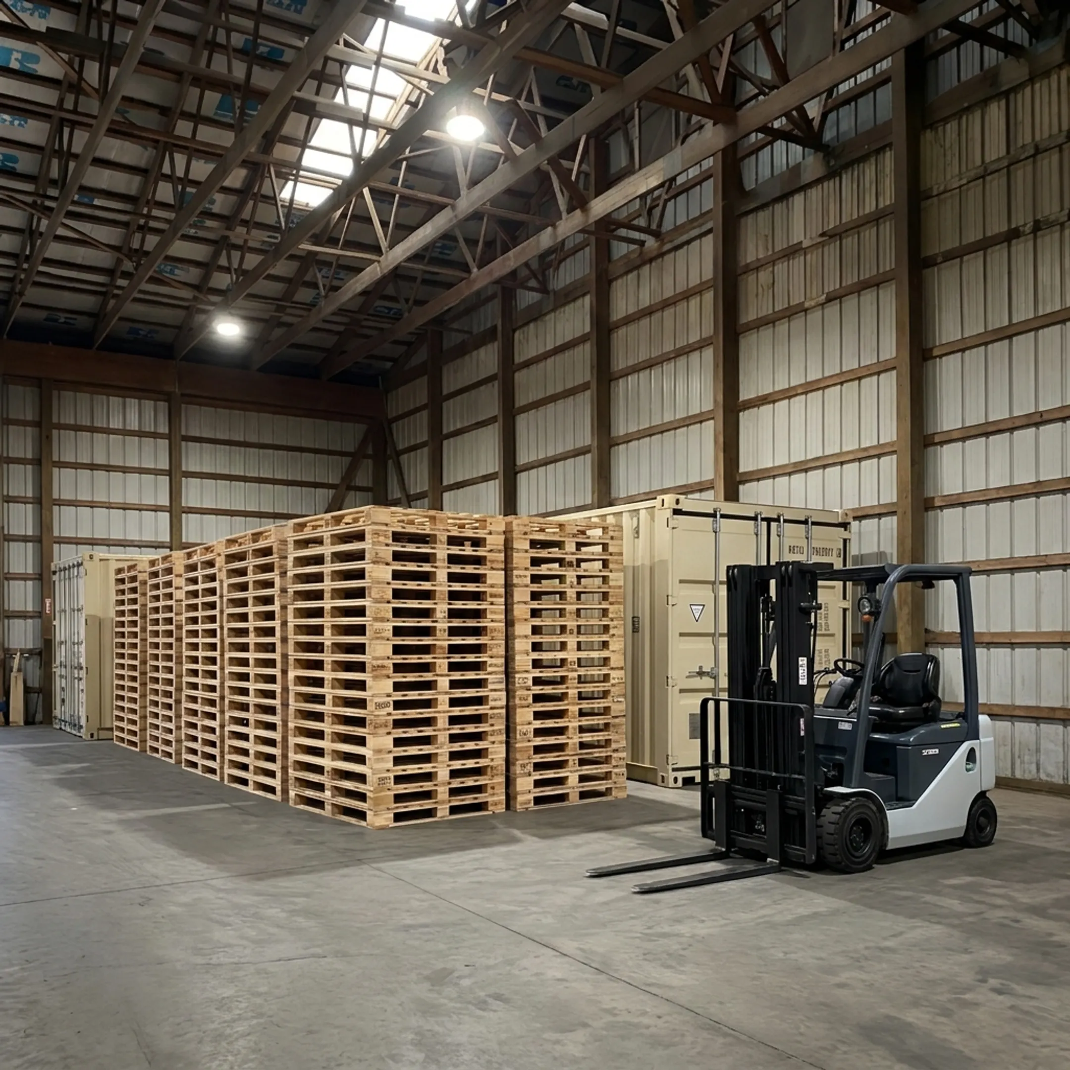 Clean new wood pallets staged for biotech shipping