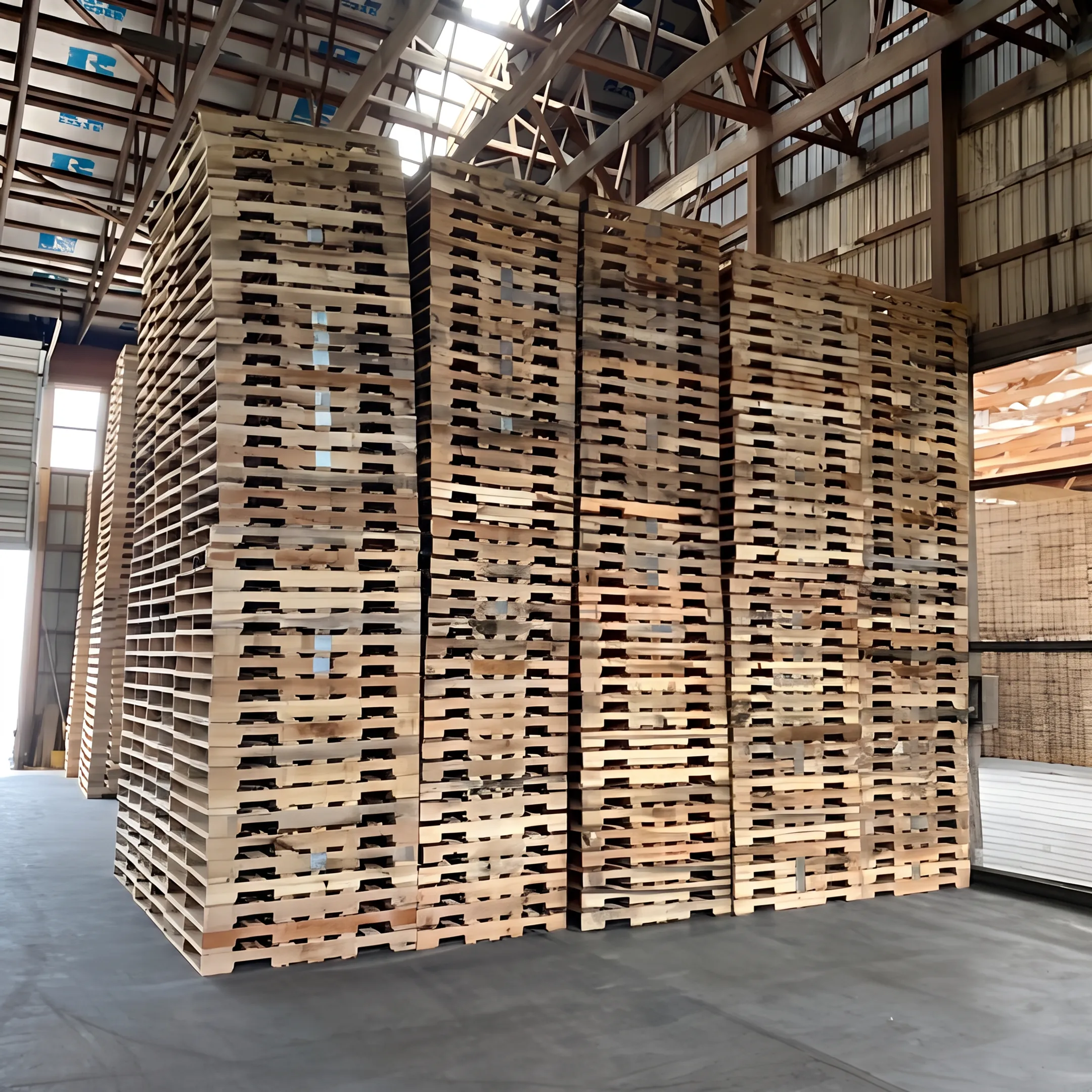 Clean recycled Grade A pallets arranged for supply and distribution