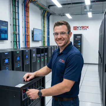 Technician installing secondary power distribution system in data center environment