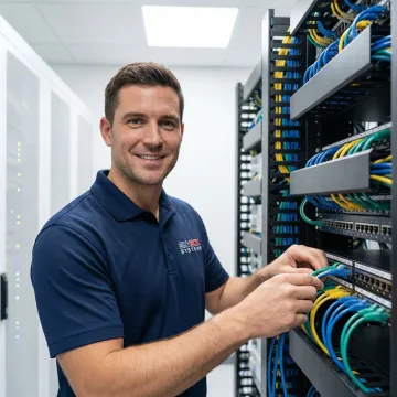 Professional installer performing Panduit certified structured cabling installation