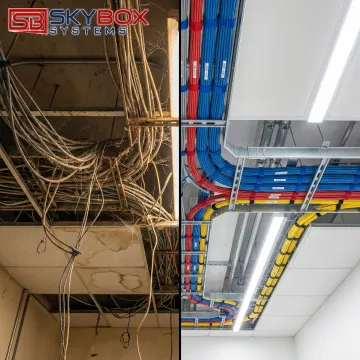 Before and after comparison of cable management in Jacksonville facility