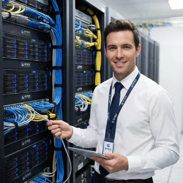 Network support technician working on server infrastructure in Jacksonville business environment