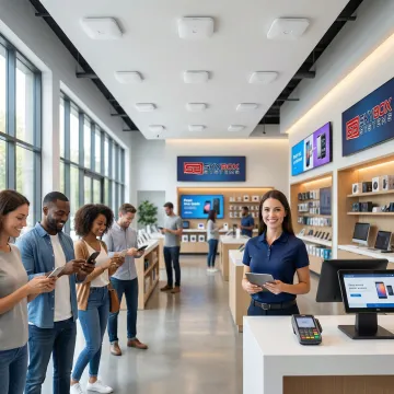 Modern retail store with wireless network infrastructure and connected devices